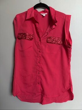 Candie's Hot Pink Sleeveless Sequin Pocket Blouse